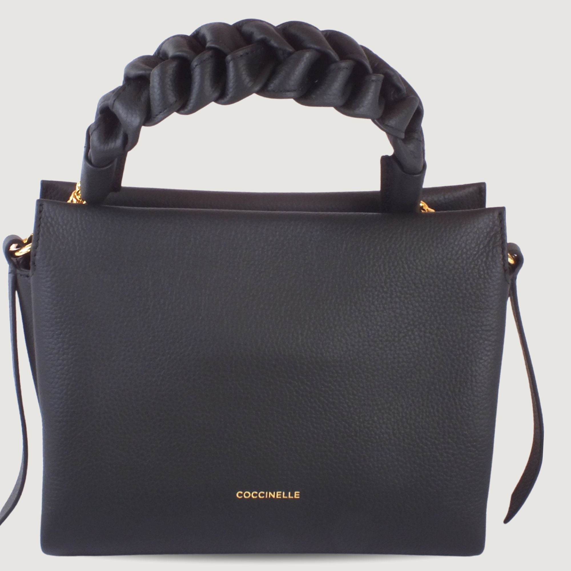 Coccinelle Braided Handle Leather Crossbody Bag – Black