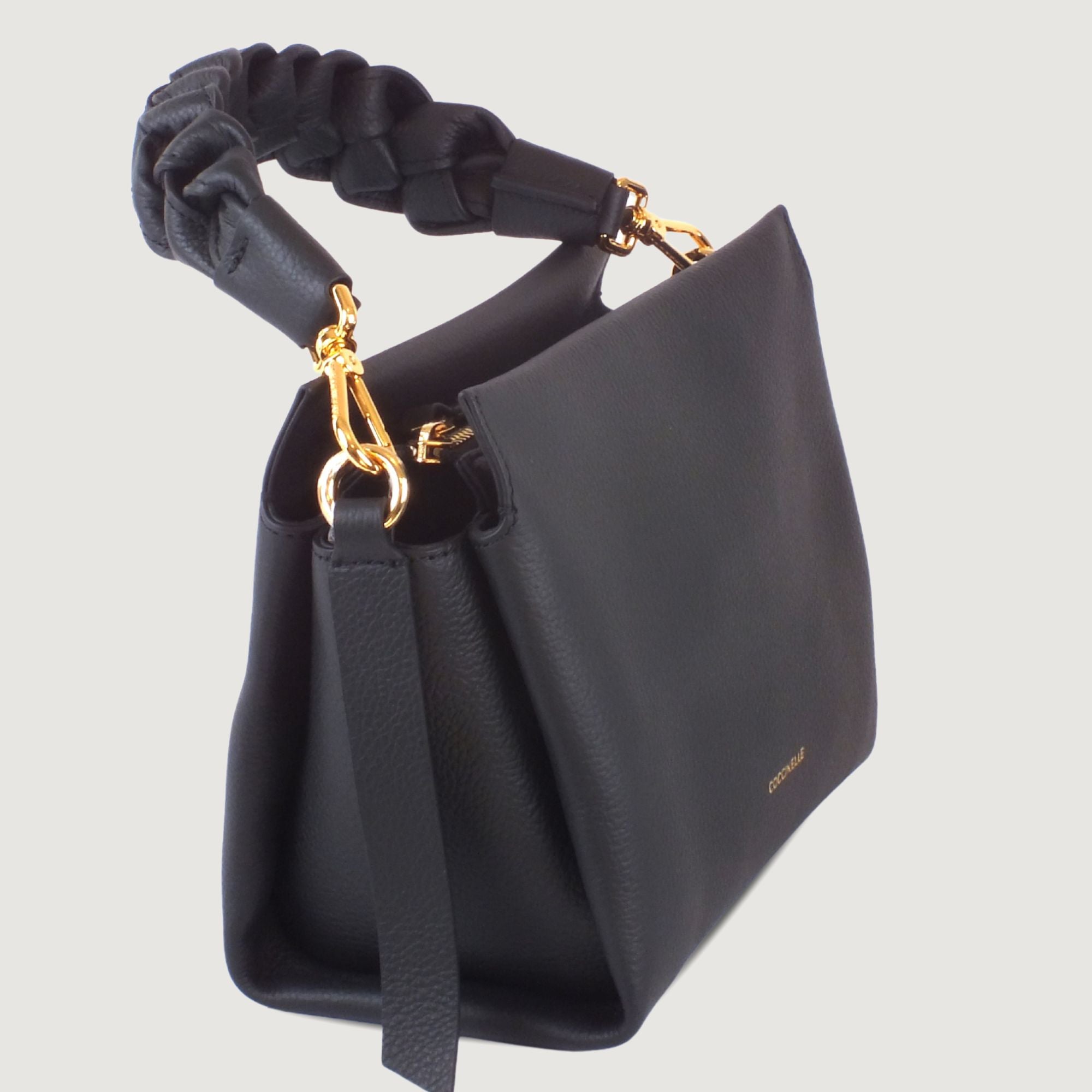 Coccinelle Braided Handle Leather Crossbody Bag – Black