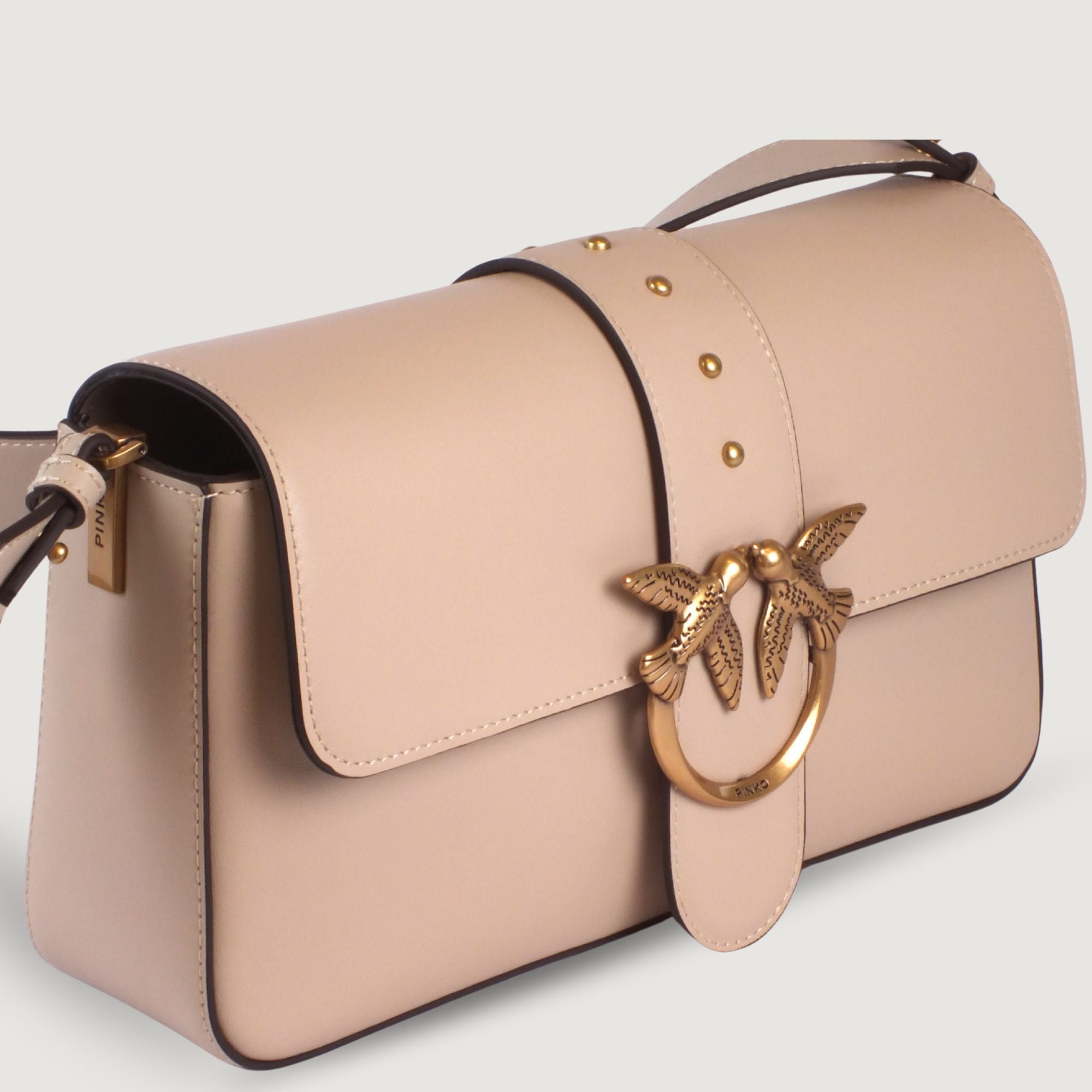 Pinko beige leather crossbody bag for women